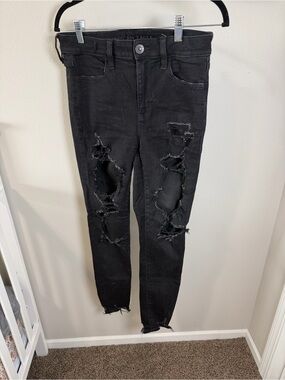 American Eagle Outfitters Black Distressed Skinny Jeans